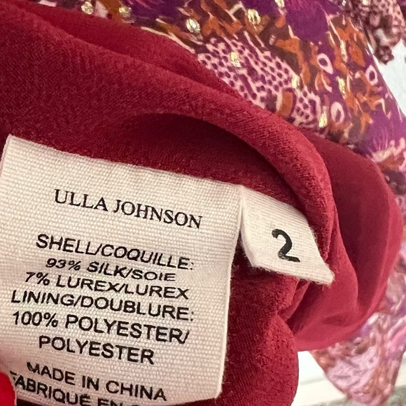 ULLA JOHNSON Brisa Printed Ruffle Mini Dress Claret Patchwork Silk Boho Women 2 - Picture 11 of 15